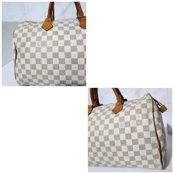 SOLD***Authentic LOUIS VUITTON Damier Azur Speedy 35 Hand Bag Brown/Cream - Picture 8 of 16